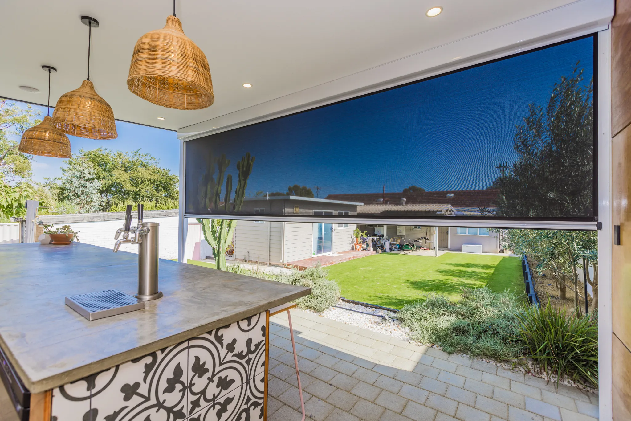 Ziptrak blinds on an alfresco bar in Hamilton Hill