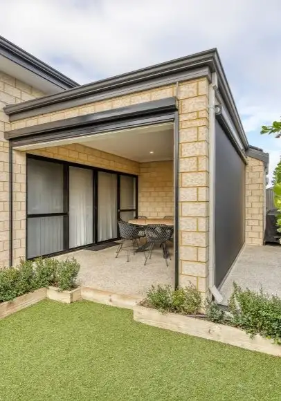 Ziptrak blinds enclosing a brick alfresco in Treeby